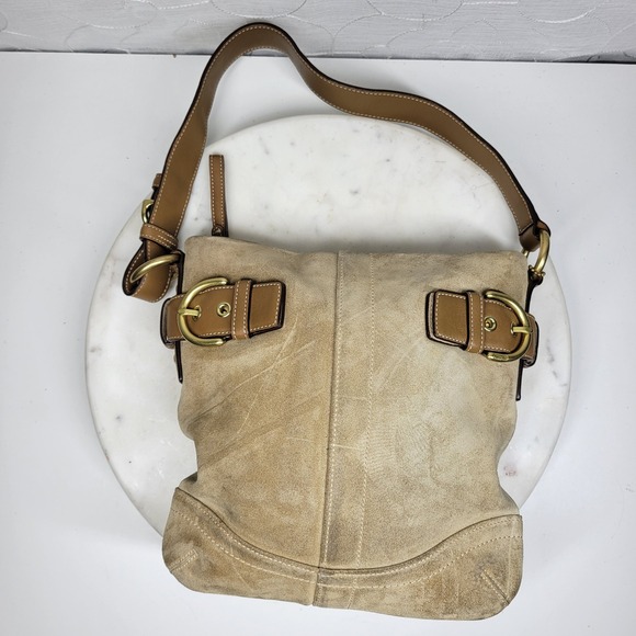 VTG Y2K Coach #3567 Small Camel Tan Suede Leather Buckle Accent Hobo - Picture 15 of 16
